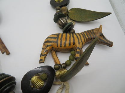 Vintage Massive Wooden Animal Charm Necklace
