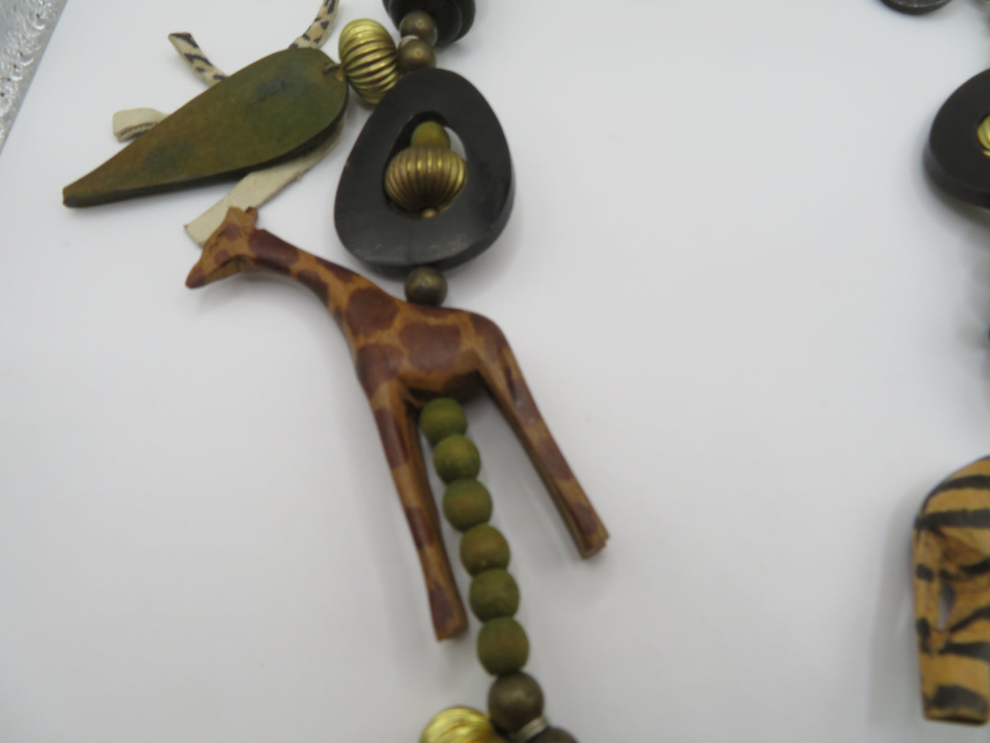 Vintage Massive Wooden Animal Charm Necklace