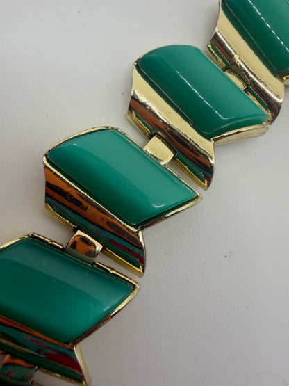 Vintage Midcentury Chunky Thermoset Emerald Hue Bracelet