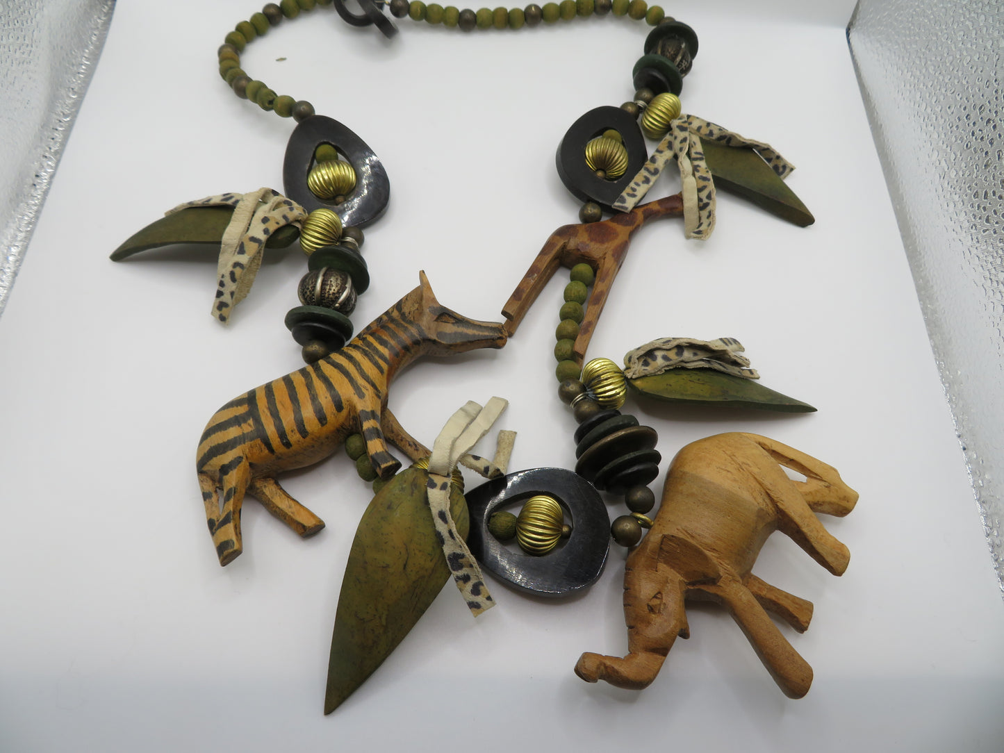 Vintage Massive Wooden Animal Charm Necklace