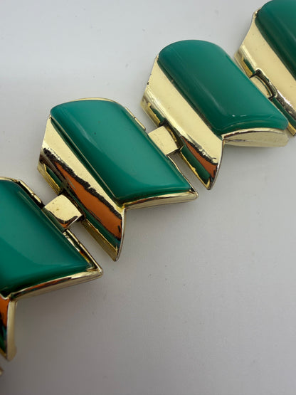 Vintage Midcentury Chunky Thermoset Emerald Hue Bracelet