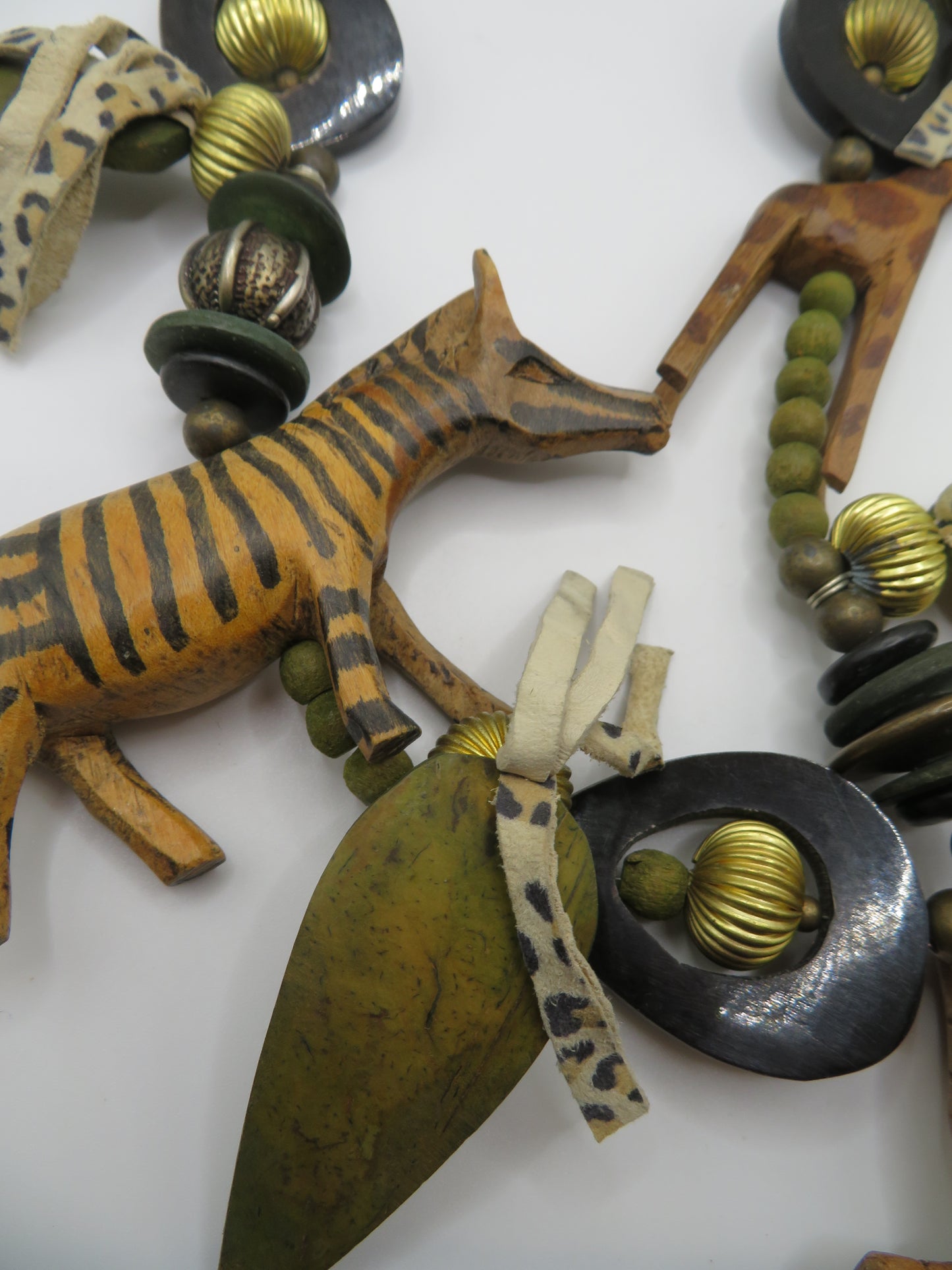 Vintage Massive Wooden Animal Charm Necklace