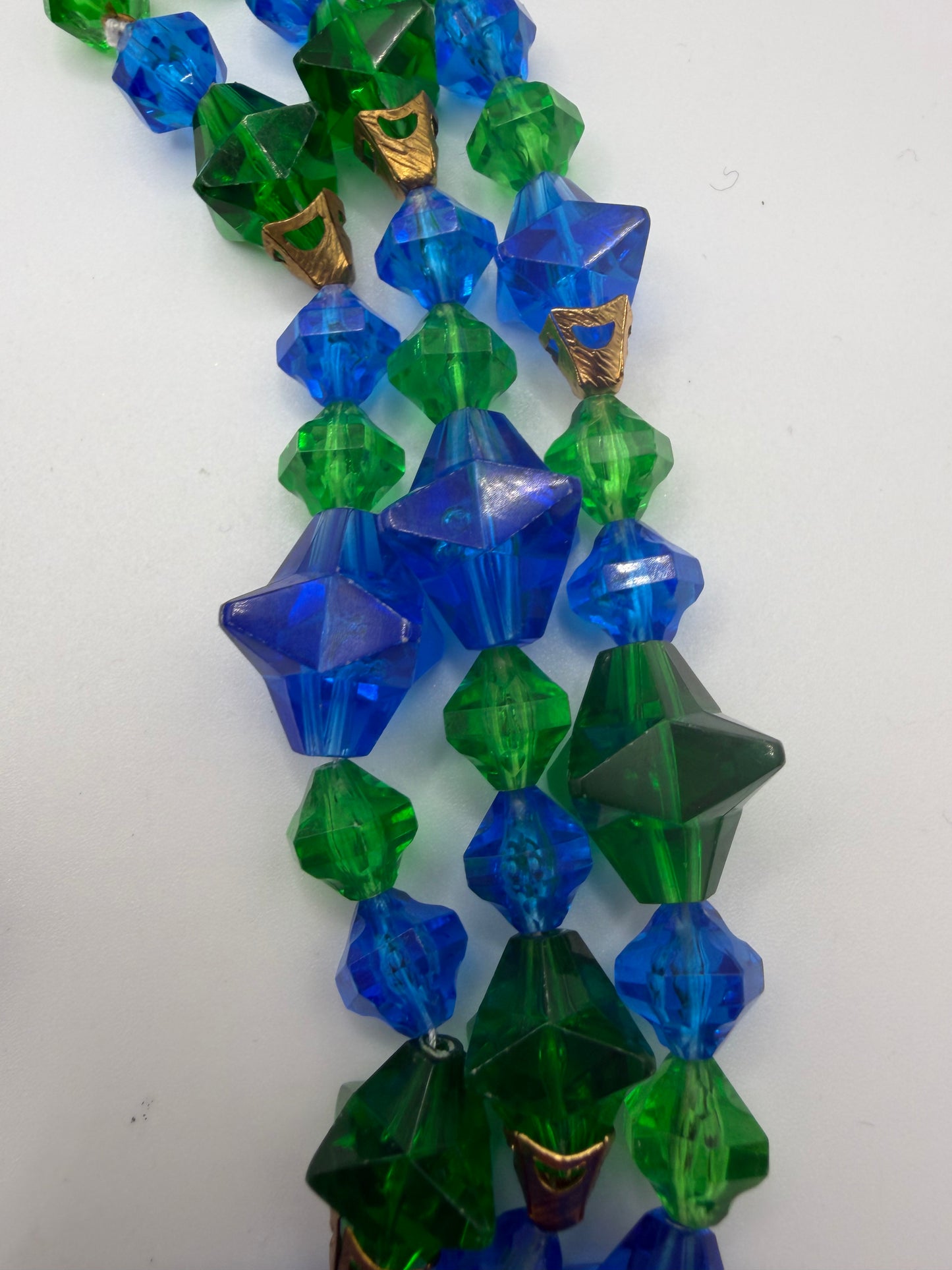 Vintage Rare West Germany Blue Green Stars Beaded Necklace & Earrings Set
