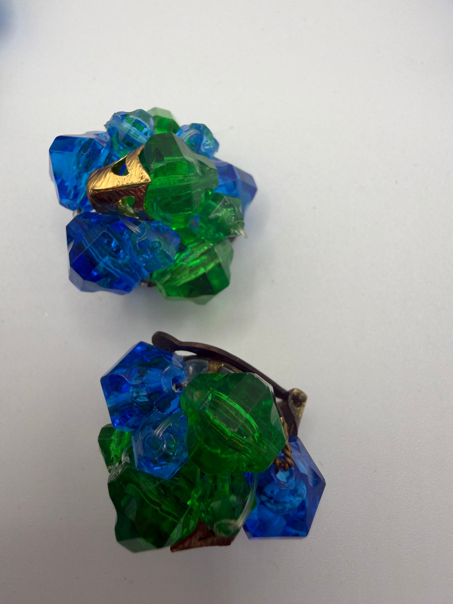 Vintage Rare West Germany Blue Green Stars Beaded Necklace & Earrings Set