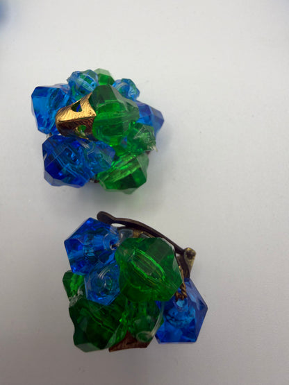 Vintage Rare West Germany Blue Green Stars Beaded Necklace & Earrings Set
