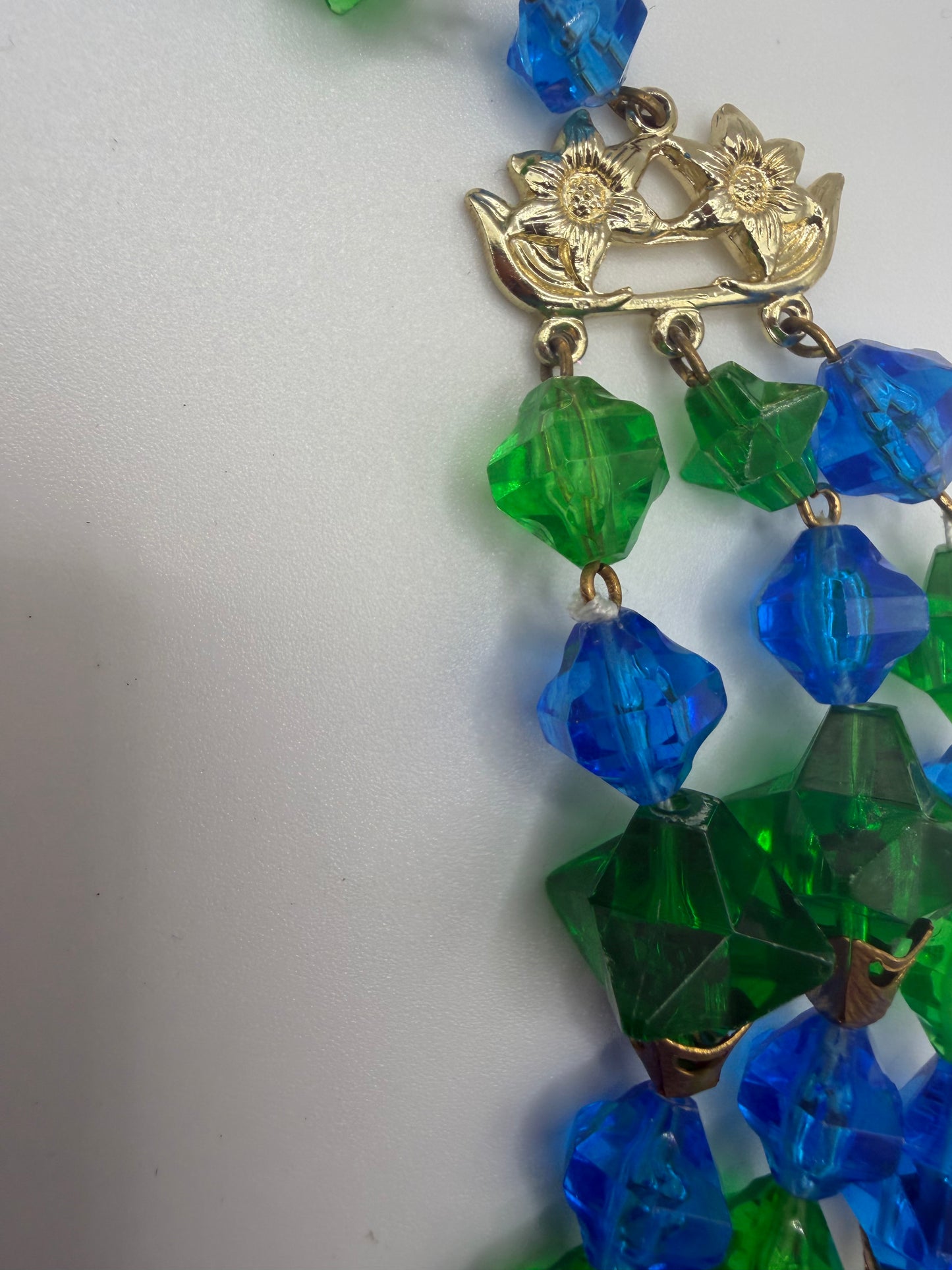 Vintage Rare West Germany Blue Green Stars Beaded Necklace & Earrings Set