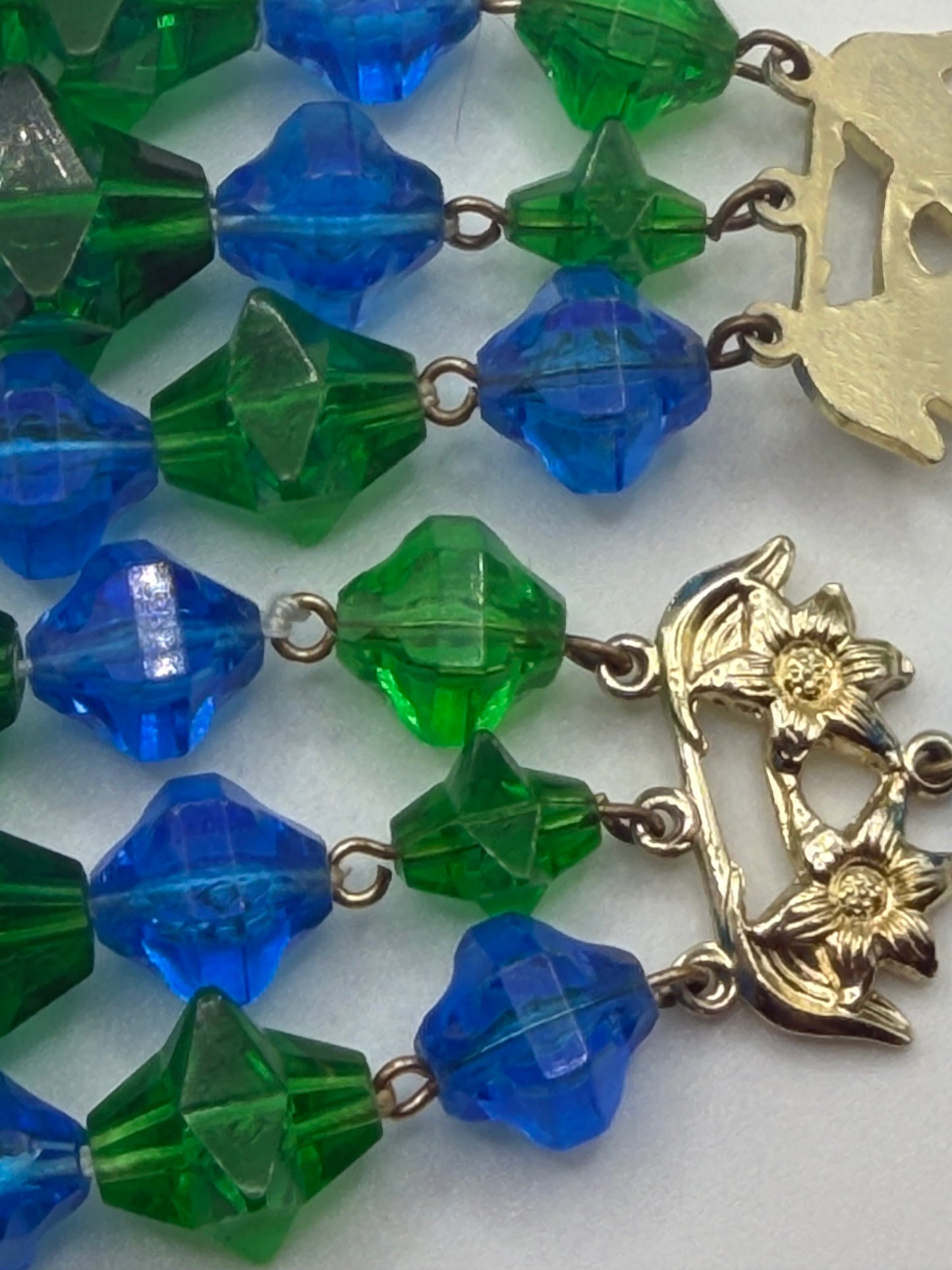 Vintage Rare West Germany Blue Green Stars Beaded Necklace & Earrings Set