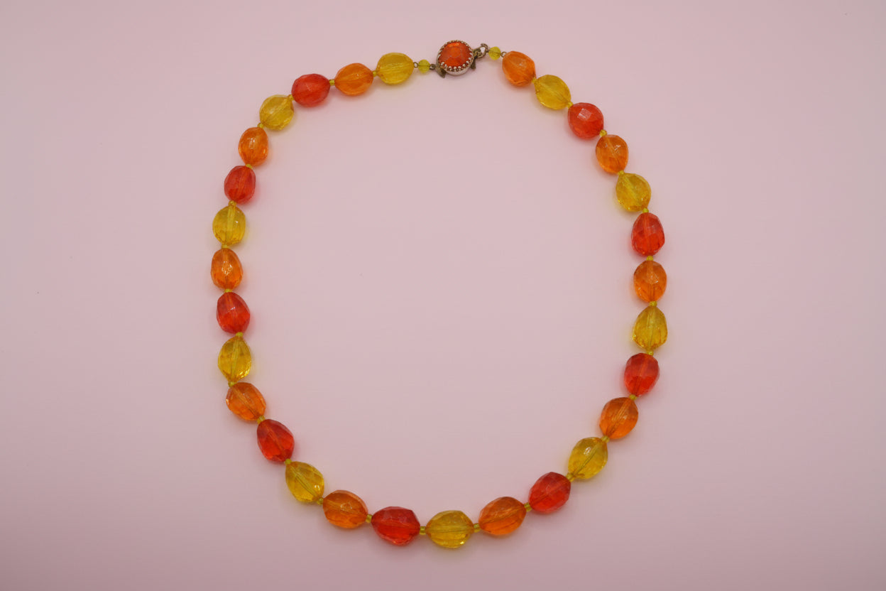 Vintage Sunset Jelly Bean Beaded West German Chunky Necklace