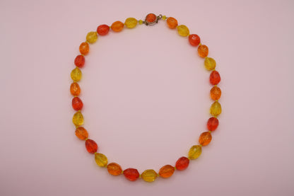 Vintage Sunset Jelly Bean Beaded West German Chunky Necklace