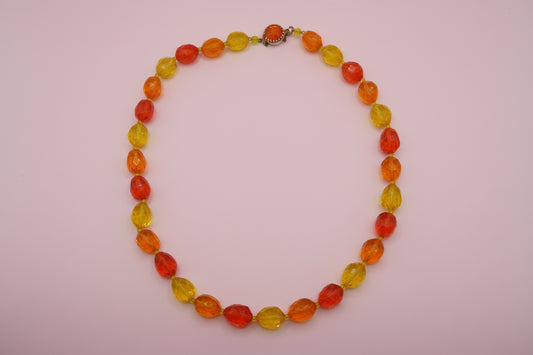 Vintage Sunset Jelly Bean Beaded West German Chunky Necklace