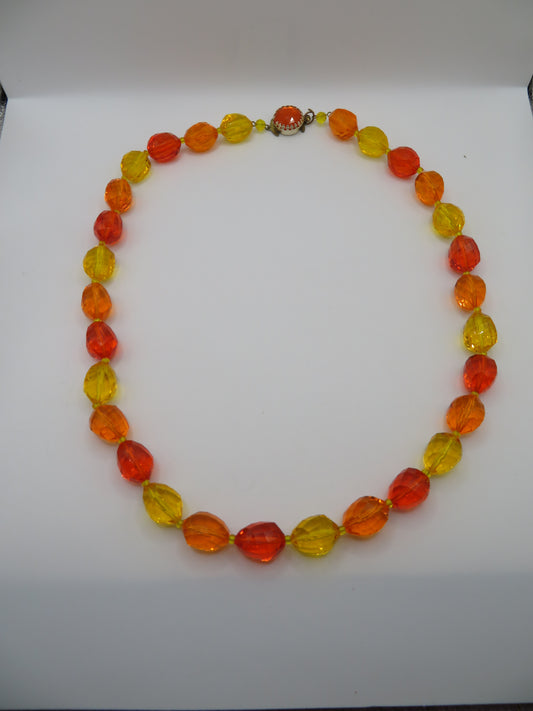 Vintage Sunset Jelly Bean Beaded West German Chunky Necklace