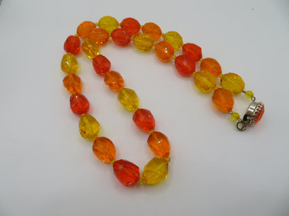 Vintage Sunset Jelly Bean Beaded West German Chunky Necklace