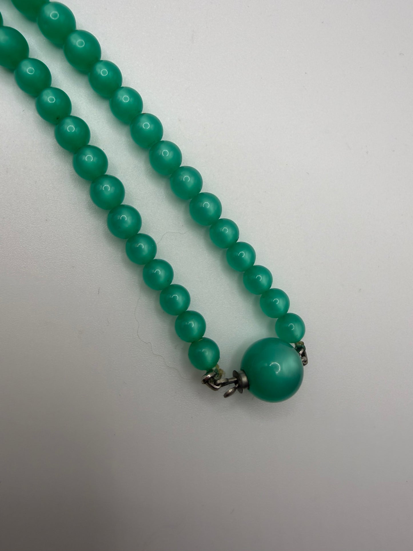 Vintage Midcentury Moonglow Vivid Green Jade Necklace