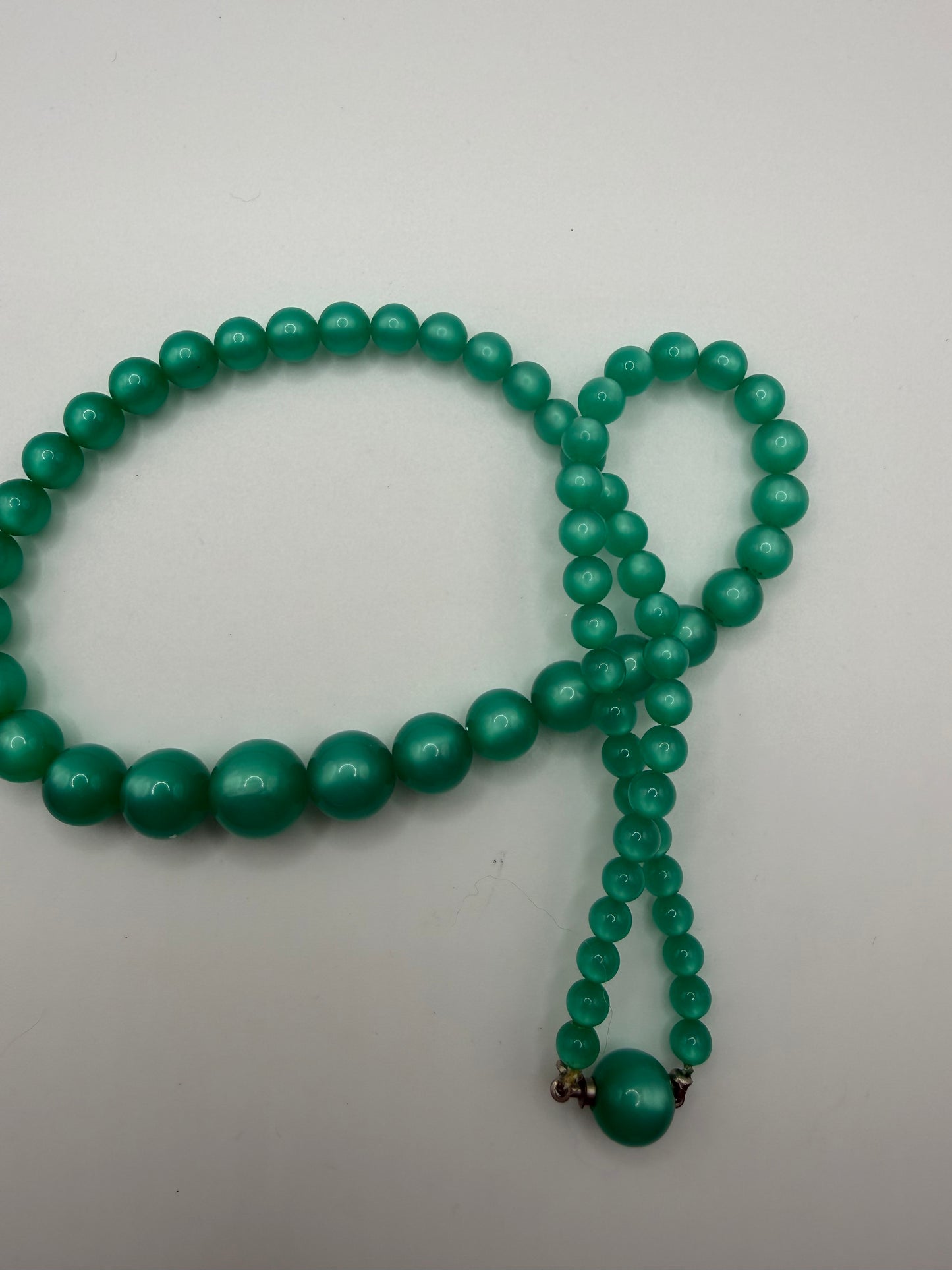 Vintage Midcentury Moonglow Vivid Green Jade Necklace