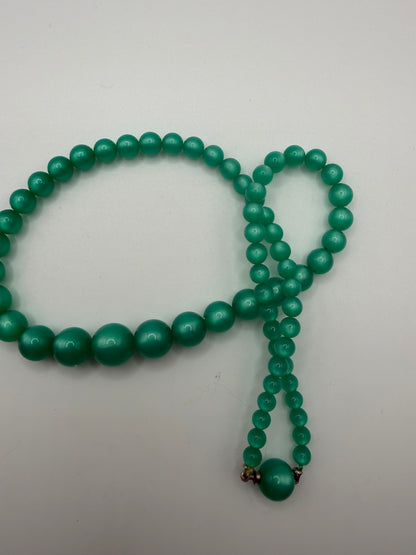 Vintage Midcentury Moonglow Vivid Green Jade Necklace