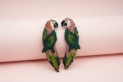 Vintage '90s Oversized Beaded Macaw Bird Clip On Earrings