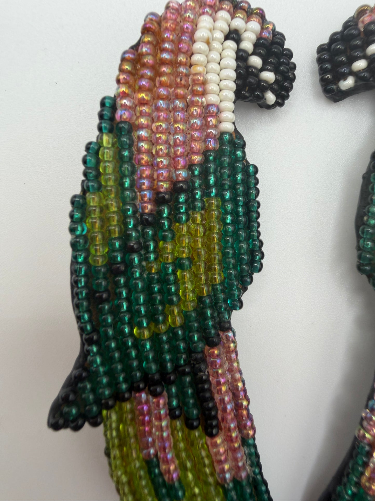 Vintage '90s Oversized Beaded Macaw Bird Clip On Earrings