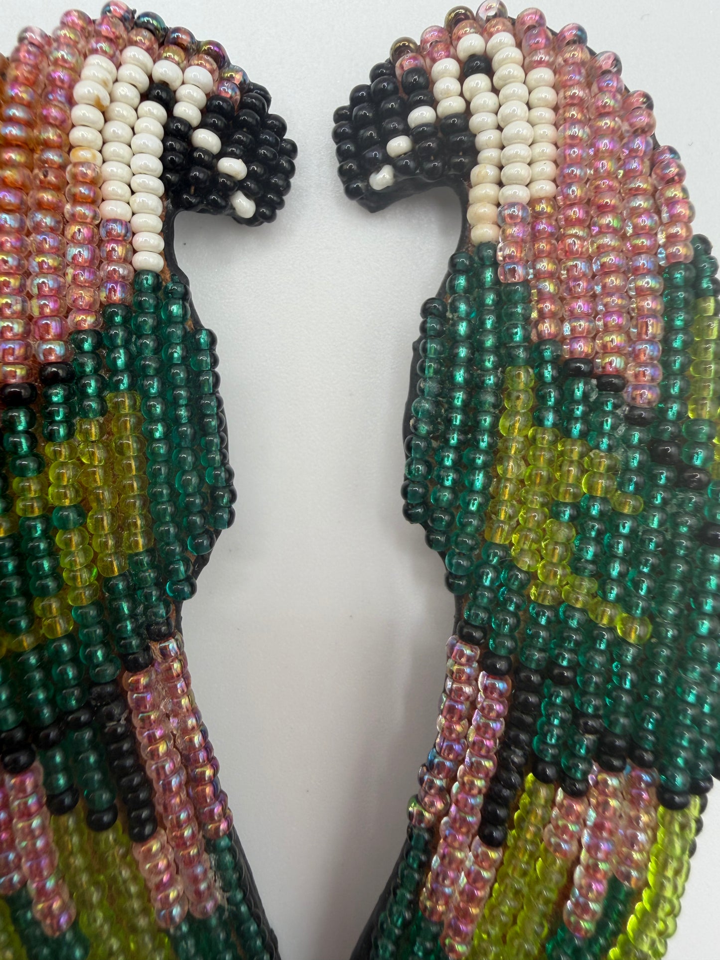 Vintage '90s Oversized Beaded Macaw Bird Clip On Earrings