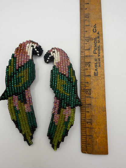 Vintage '90s Oversized Beaded Macaw Bird Clip On Earrings