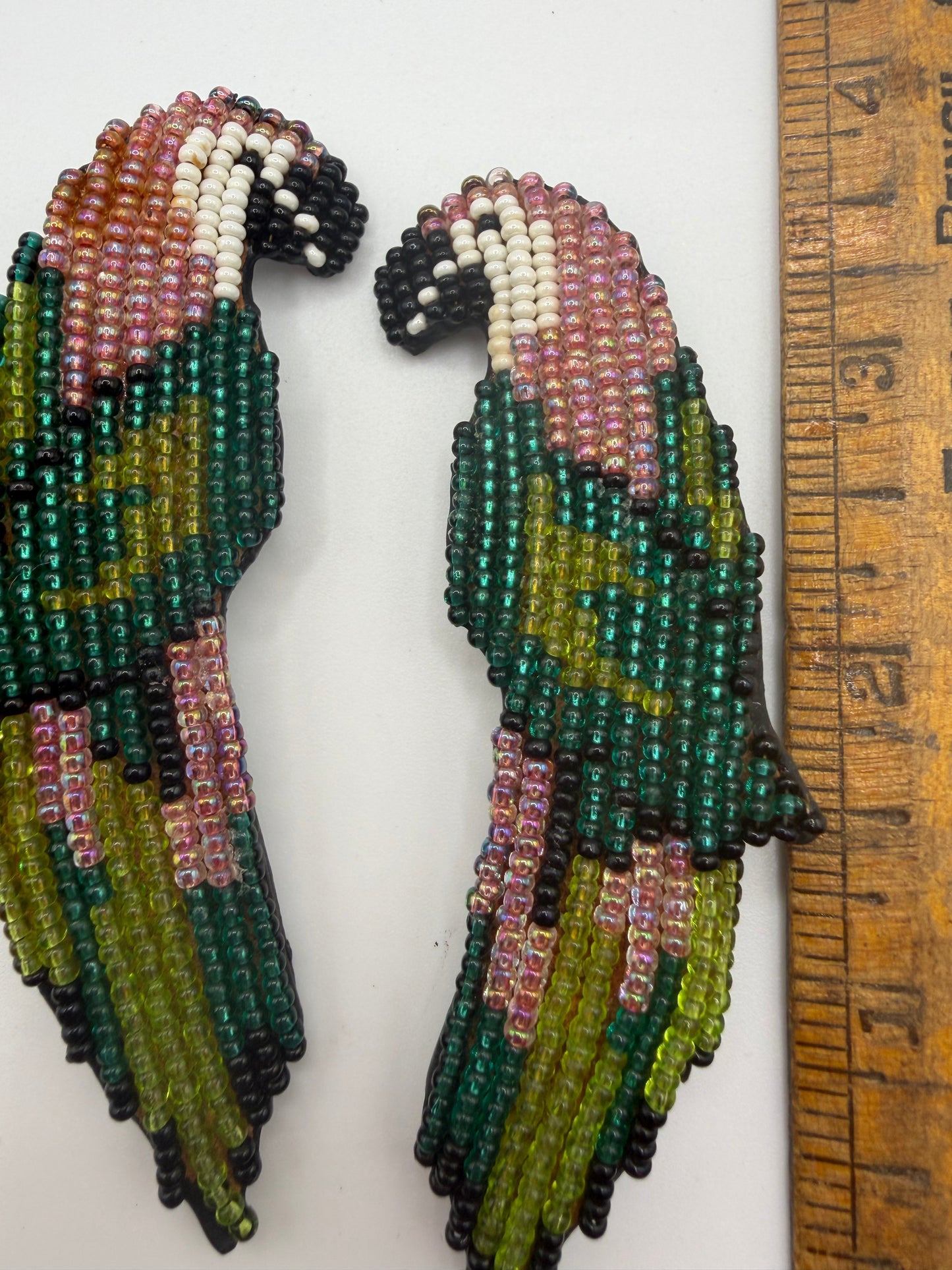 Vintage '90s Oversized Beaded Macaw Bird Clip On Earrings