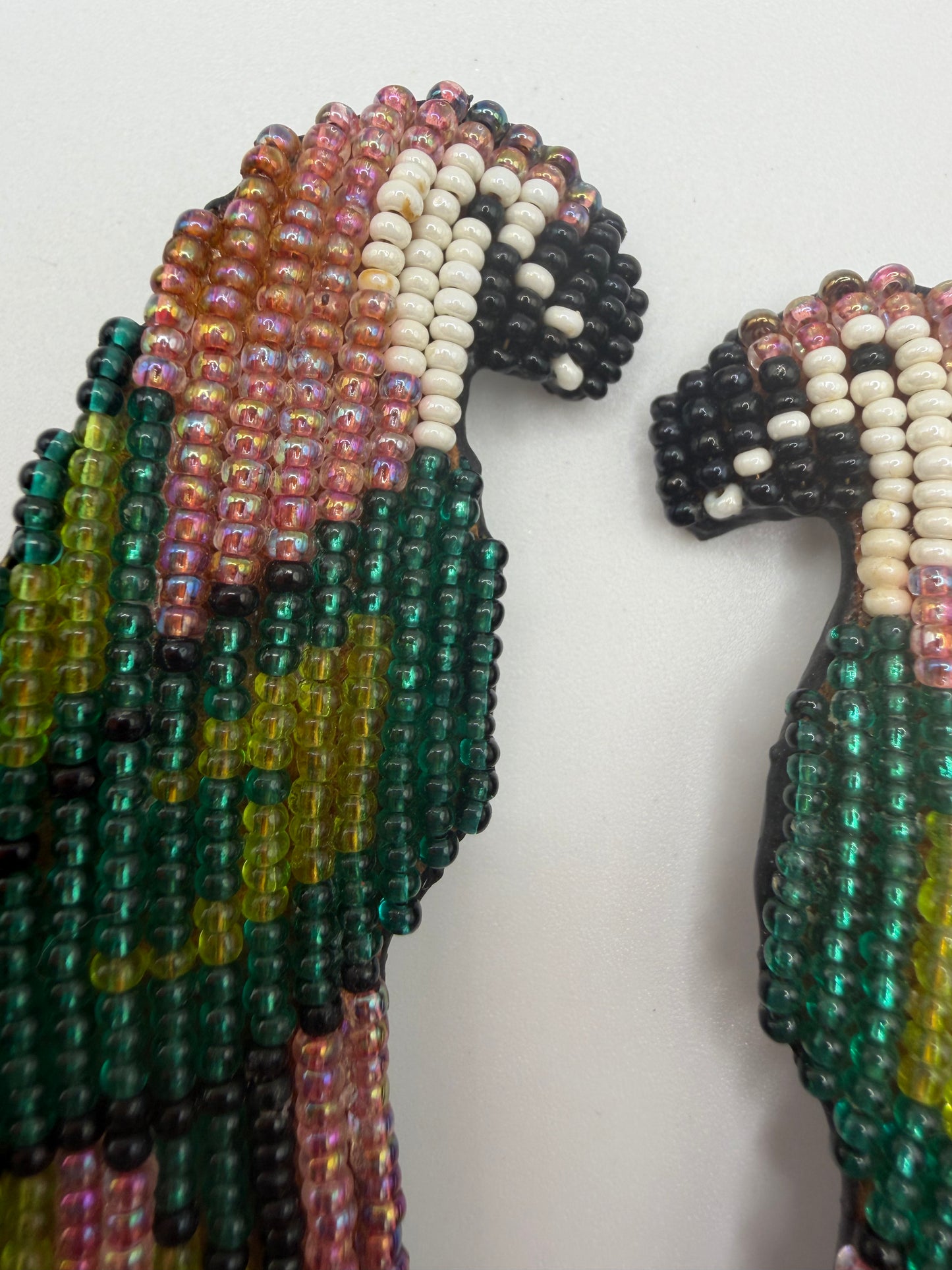 Vintage '90s Oversized Beaded Macaw Bird Clip On Earrings