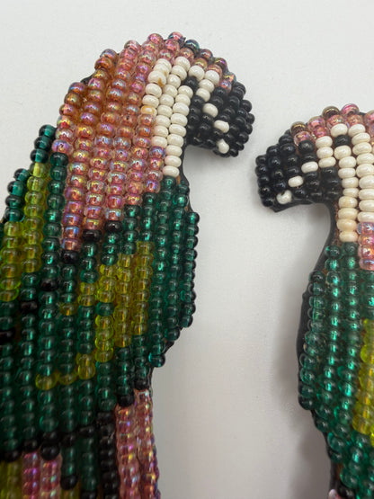 Vintage '90s Oversized Beaded Macaw Bird Clip On Earrings