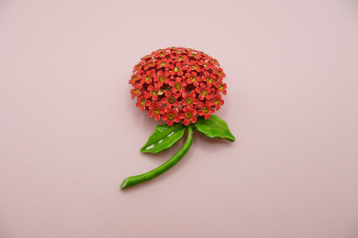 Vintage Weiss Enamel Rhinestone Flower Pin