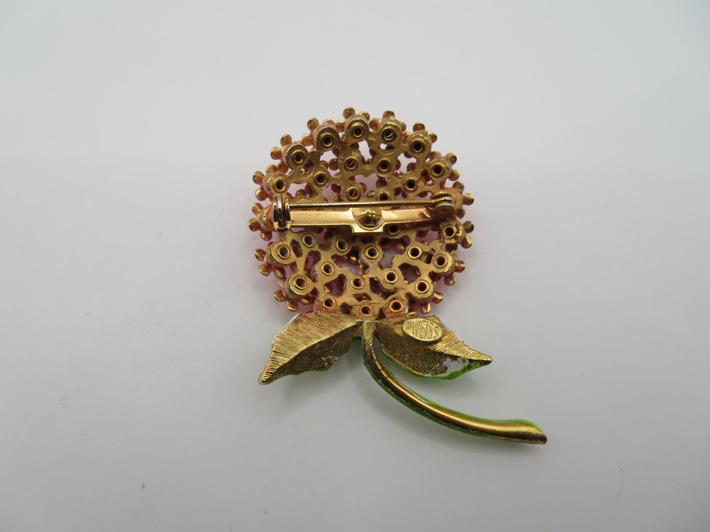 Vintage Weiss Enamel Rhinestone Flower Pin