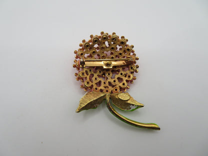 Vintage Weiss Enamel Rhinestone Flower Pin