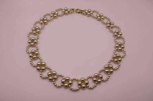 Vintage Daisy Beaded Pearl Collar Necklace