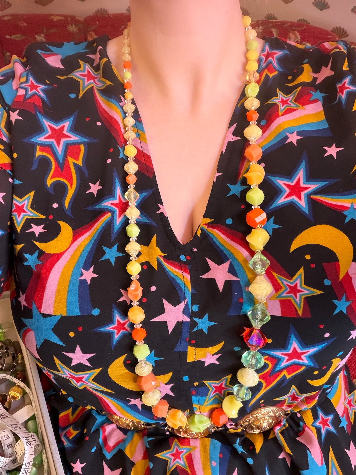 Vintage West Germany Fruit Salad Atomic Beaded Necklace & Earrings Set