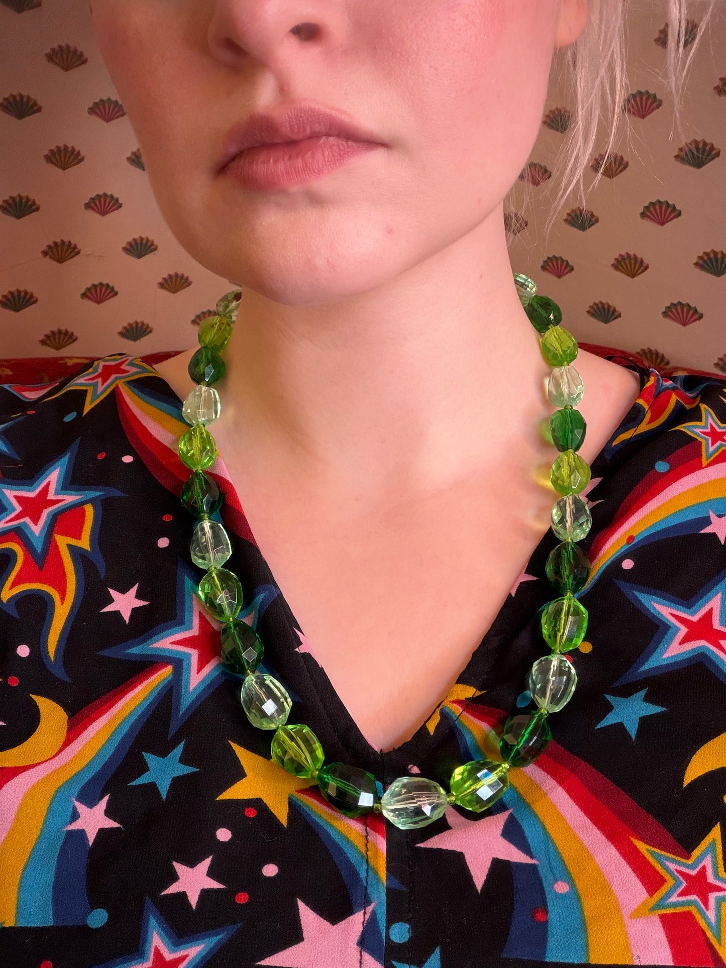 Vintage West Germany Green Salad Beaded Necklace
