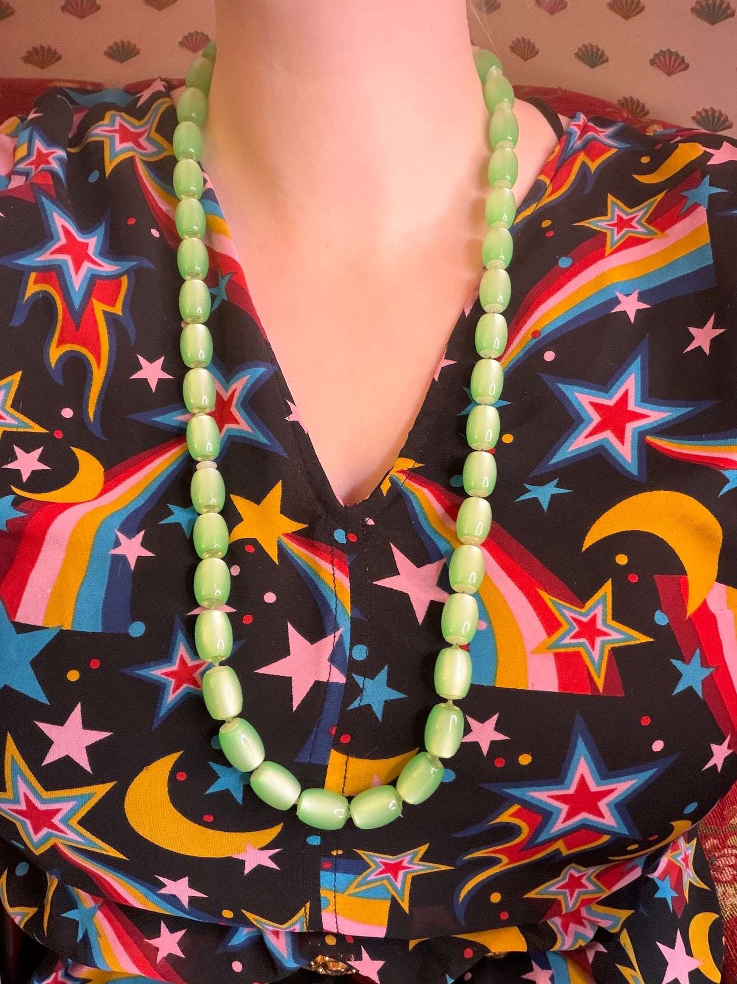 Vintage Midcentury Oversized Moonglow Lime Beaded Necklace