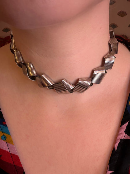 Vintage Rare 1950s Napier Sterling Silver Modernist Link Necklace