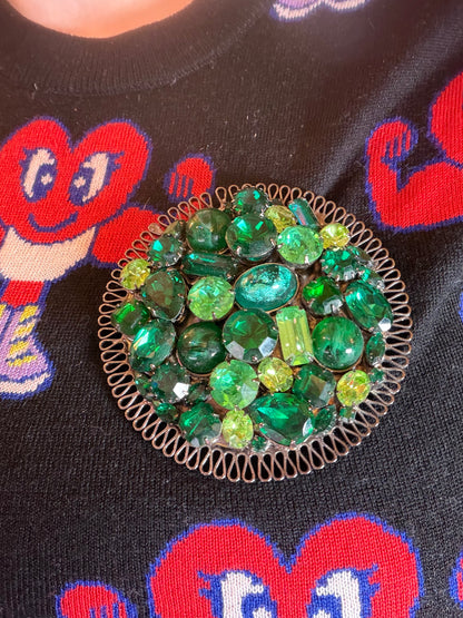 Vintage Lawrence Vrba Supersized Royal Green Cabochon Brooch
