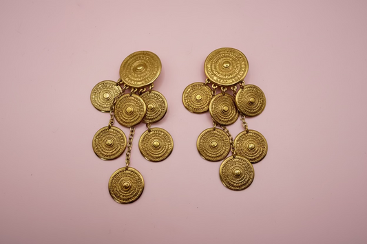 Vintage Yves Saint Laurent Byzantine Dangle Gold Coin Clip On Earrings