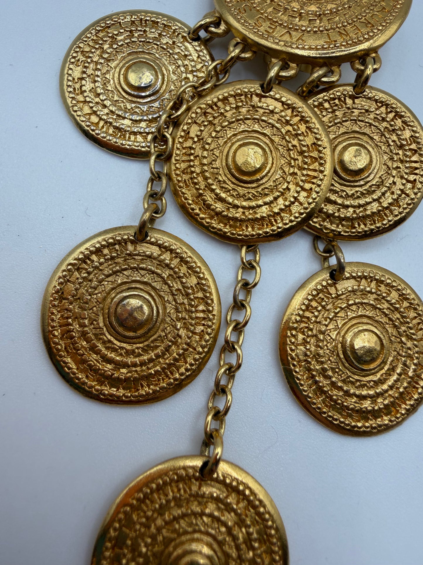 Vintage Yves Saint Laurent Byzantine Dangle Gold Coin Clip On Earrings