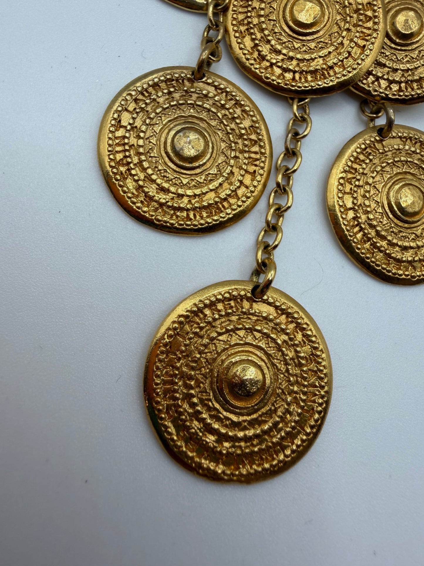Vintage Yves Saint Laurent Byzantine Dangle Gold Coin Clip On Earrings