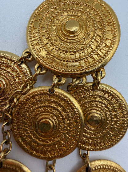 Vintage Yves Saint Laurent Byzantine Dangle Gold Coin Clip On Earrings