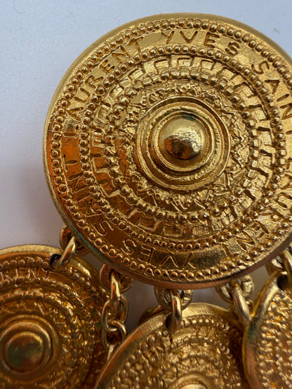 Vintage Yves Saint Laurent Byzantine Dangle Gold Coin Clip On Earrings