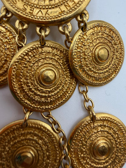 Vintage Yves Saint Laurent Byzantine Dangle Gold Coin Clip On Earrings
