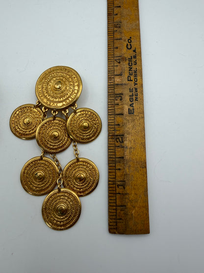 Vintage Yves Saint Laurent Byzantine Dangle Gold Coin Clip On Earrings