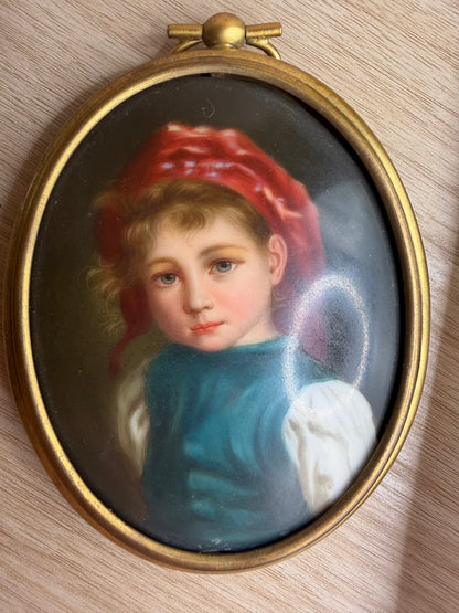 Antique 19th Century Oversized Large Child Germain Portrait Miniature Pendant