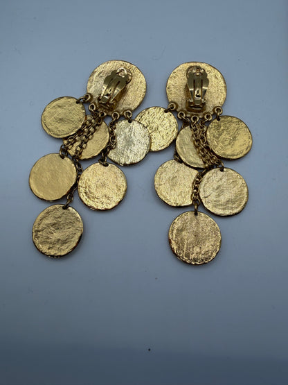 Vintage Yves Saint Laurent Byzantine Dangle Gold Coin Clip On Earrings