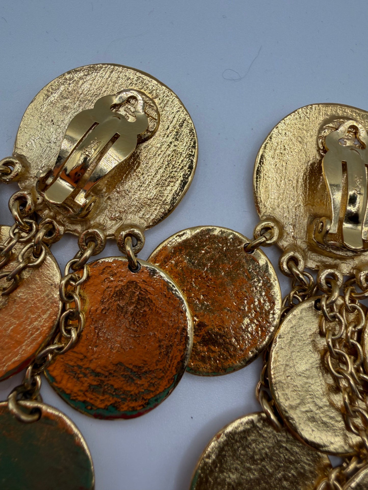 Vintage Yves Saint Laurent Byzantine Dangle Gold Coin Clip On Earrings