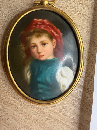 Antique 19th Century Oversized Large Child Germain Portrait Miniature Pendant
