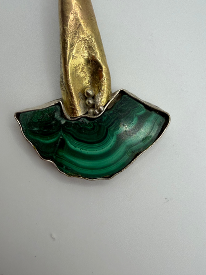 Vintage Valerie Thomas 18K Gold, Argentium, Malachite & Diamond Pendant