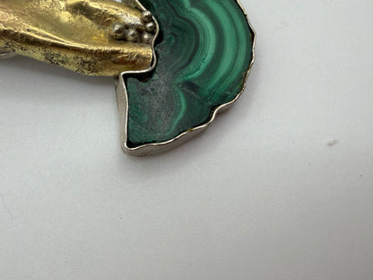 Vintage Valerie Thomas 18K Gold, Argentium, Malachite & Diamond Pendant