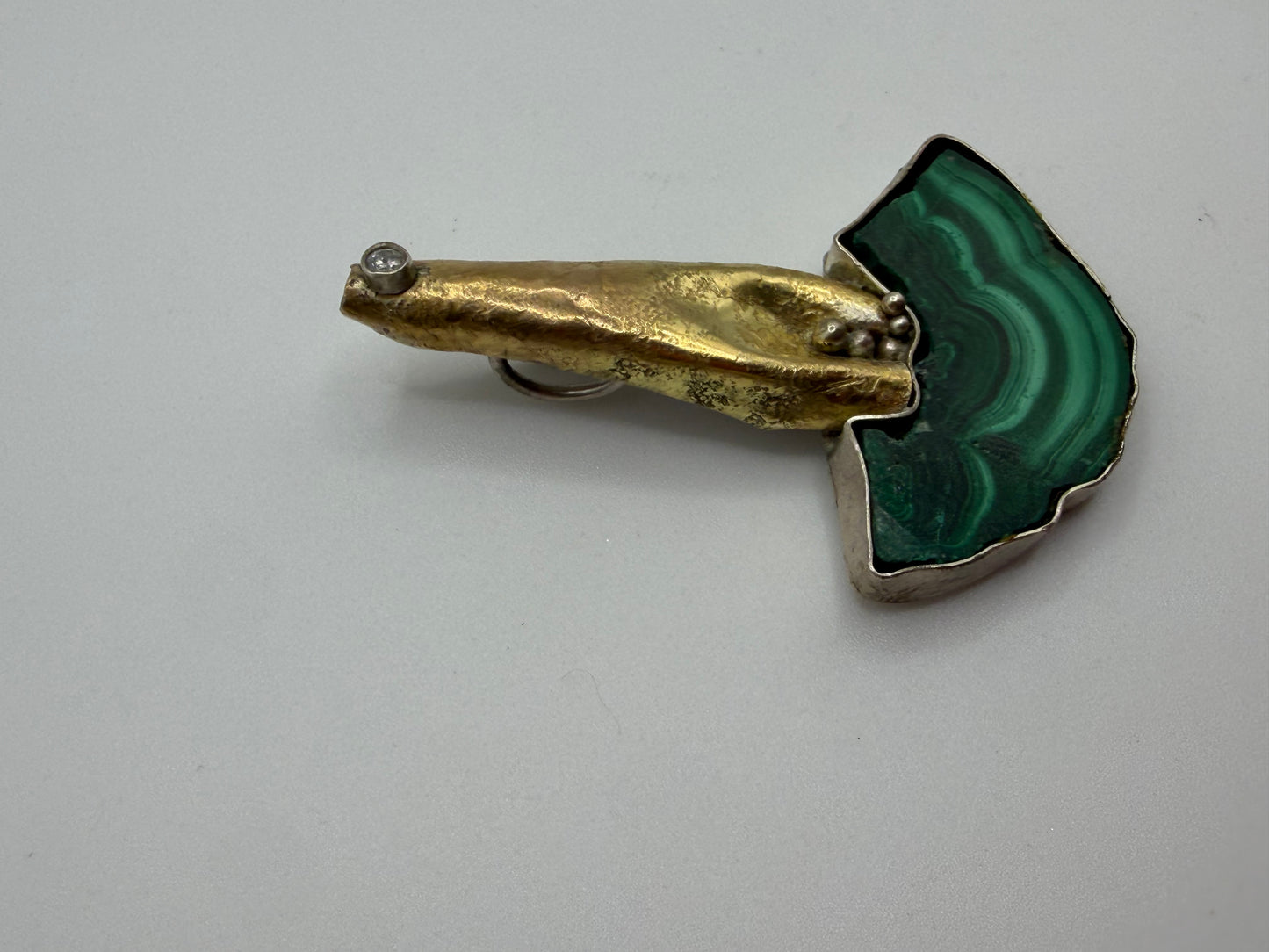 Vintage Valerie Thomas 18K Gold, Argentium, Malachite & Diamond Pendant