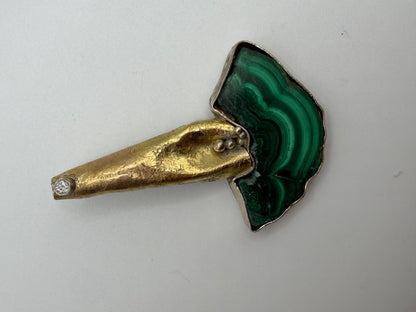 Vintage Valerie Thomas 18K Gold, Argentium, Malachite & Diamond Pendant